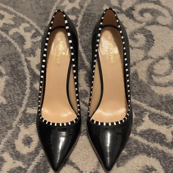 Kate Spade Black and White Striped Heels - Picture 1 of 5